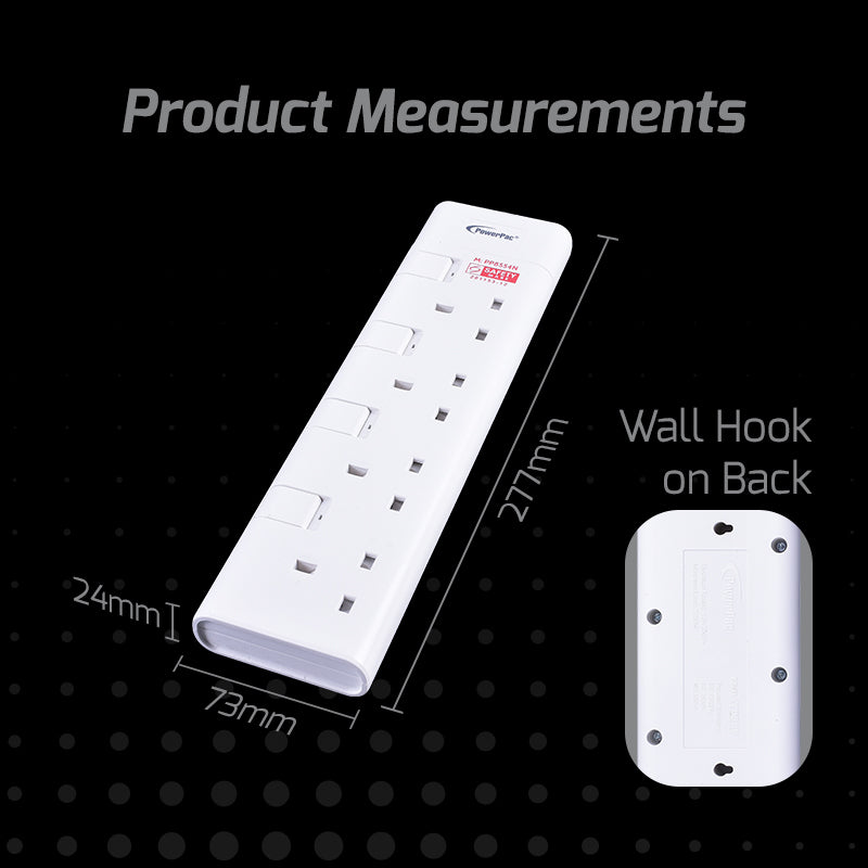 4 Way Extension Cord, Extension Socket, Safety Mark 3 Meter (PP8554N) - PowerPacSG