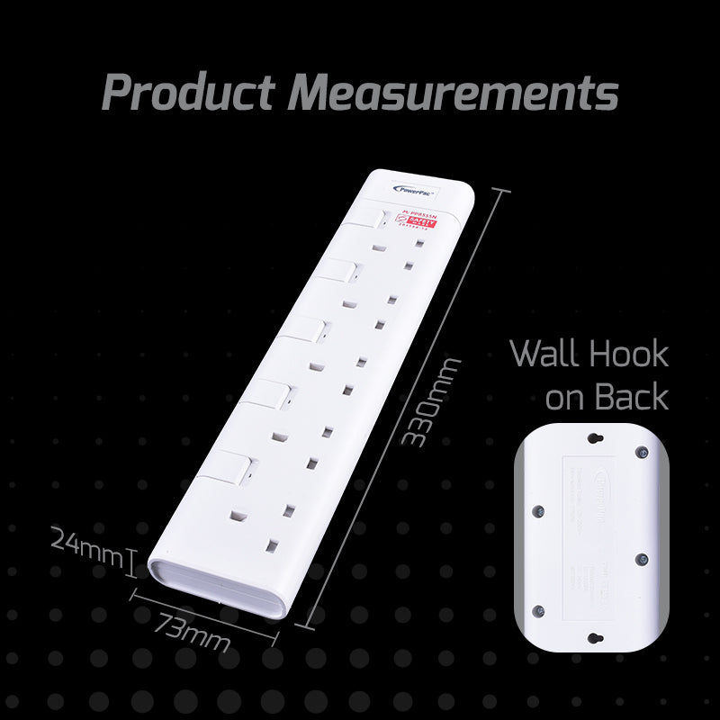 5 Way Extension Cord, Extension Socket, Safety Mark 3 Meter (PP8555N) - PowerPacSG