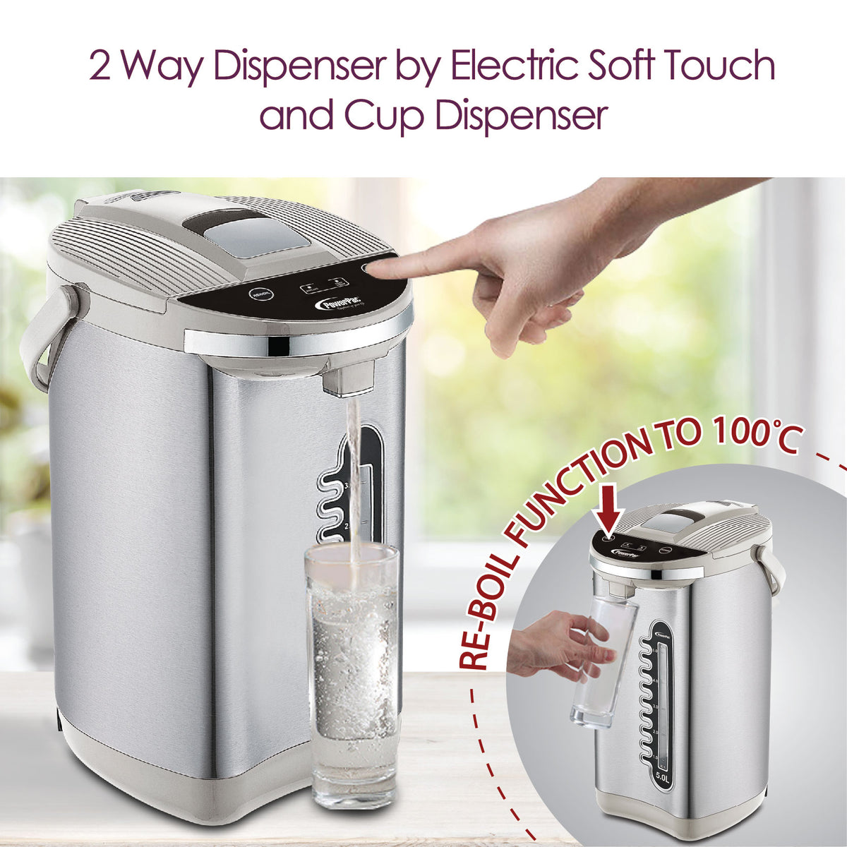 5L Electric Airpot with 2-way Dispenser and Reboil (PPA70/5) - PowerPacSG
