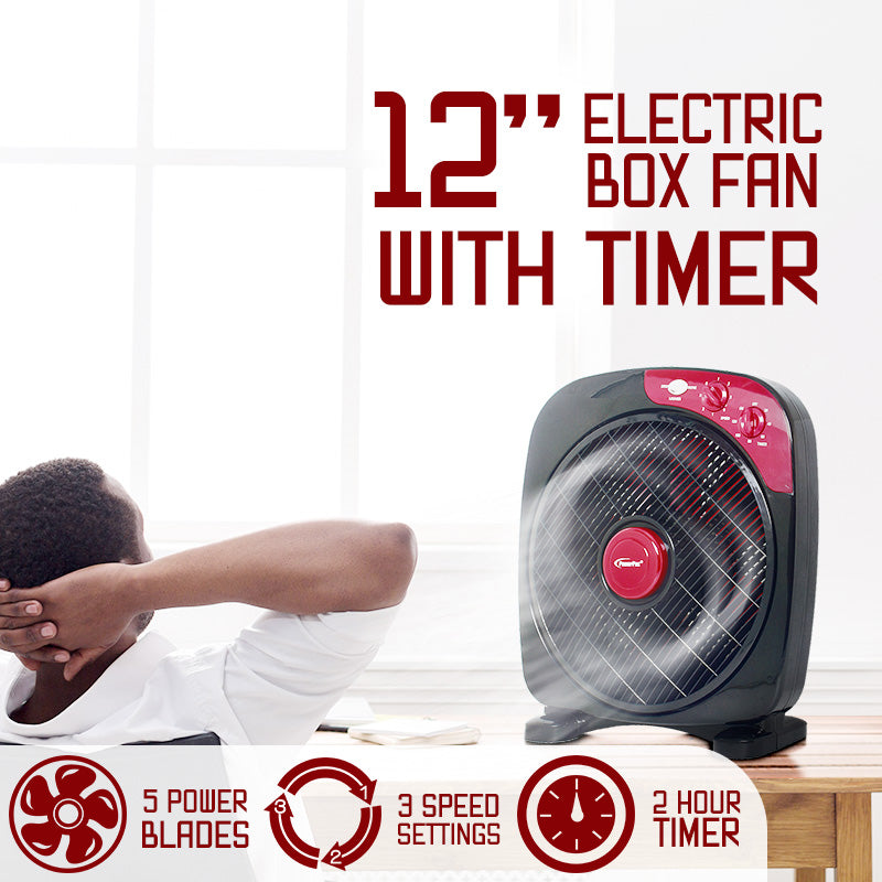 Desk Fan 12" Electric Box Table Fan with Timer (PPBF30) - PowerPacSG