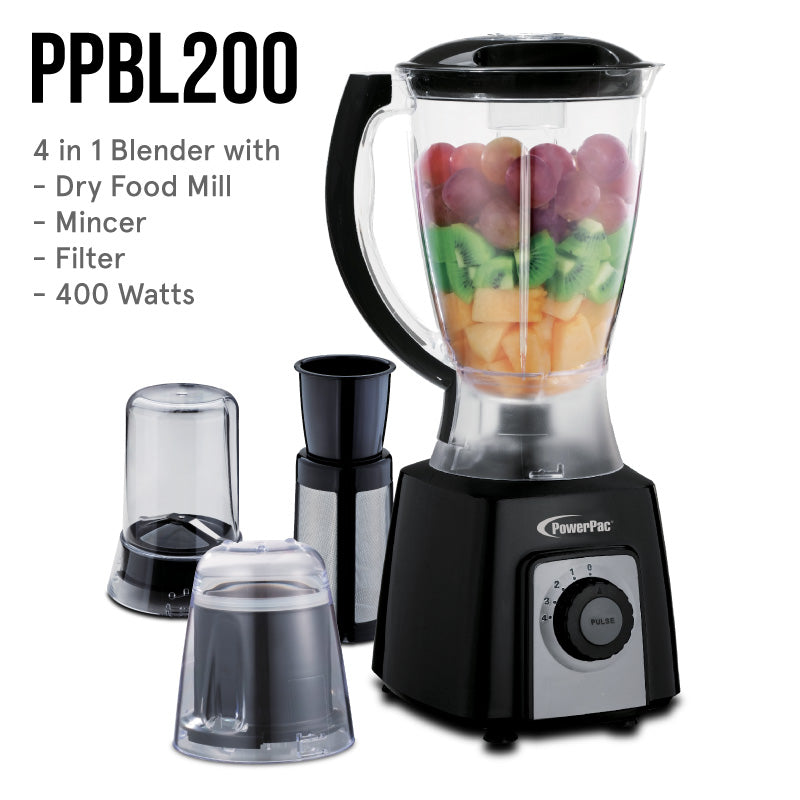 4in1 Blender with Dry Food Mill, Mincer and Filter (PPBL200)