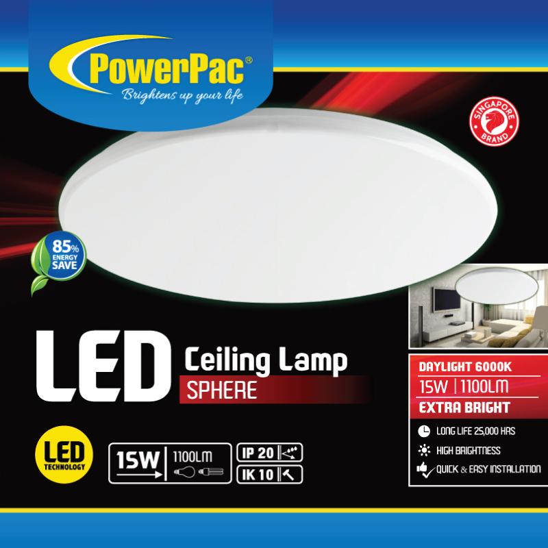 15W LED Ceiling Lamp SPHERE Daylight (PPC280) - PowerPacSG