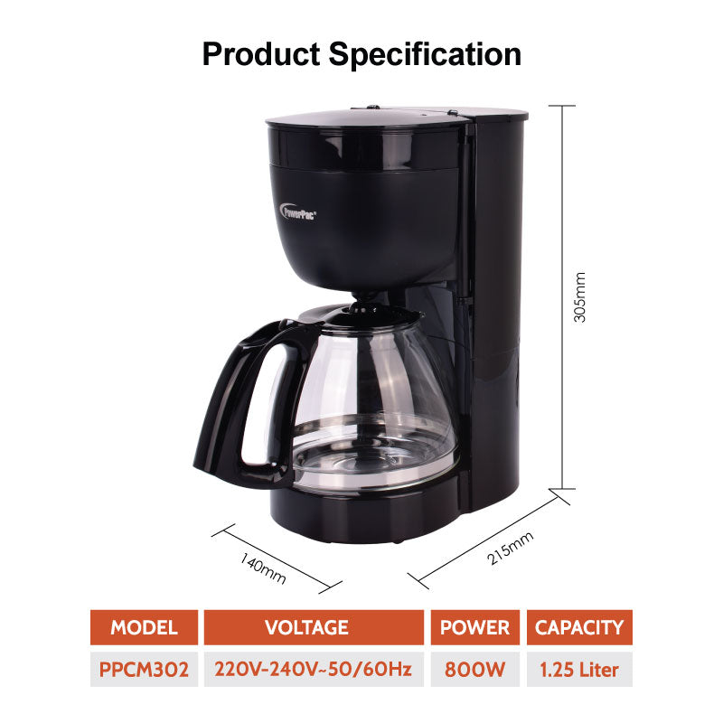 1.25L Coffee Maker with Drip Style Coffee Machine (PPCM302) - PowerPacSG