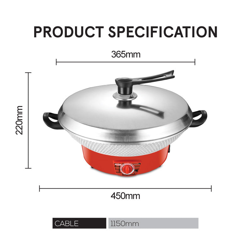 Electric Wok, Steamboat, Multi Cooker, Frying Pan 14 Inch (PPEC816)