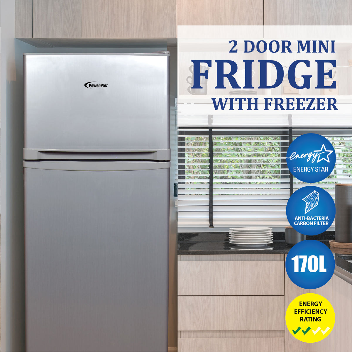 170L 2 Door Mini Fridge with Freezer (PPF170) - PowerPacSG