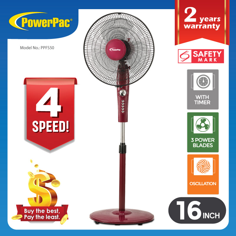 Stand Fan 16&quot; with Timer (PPFS50) - PowerPacSG