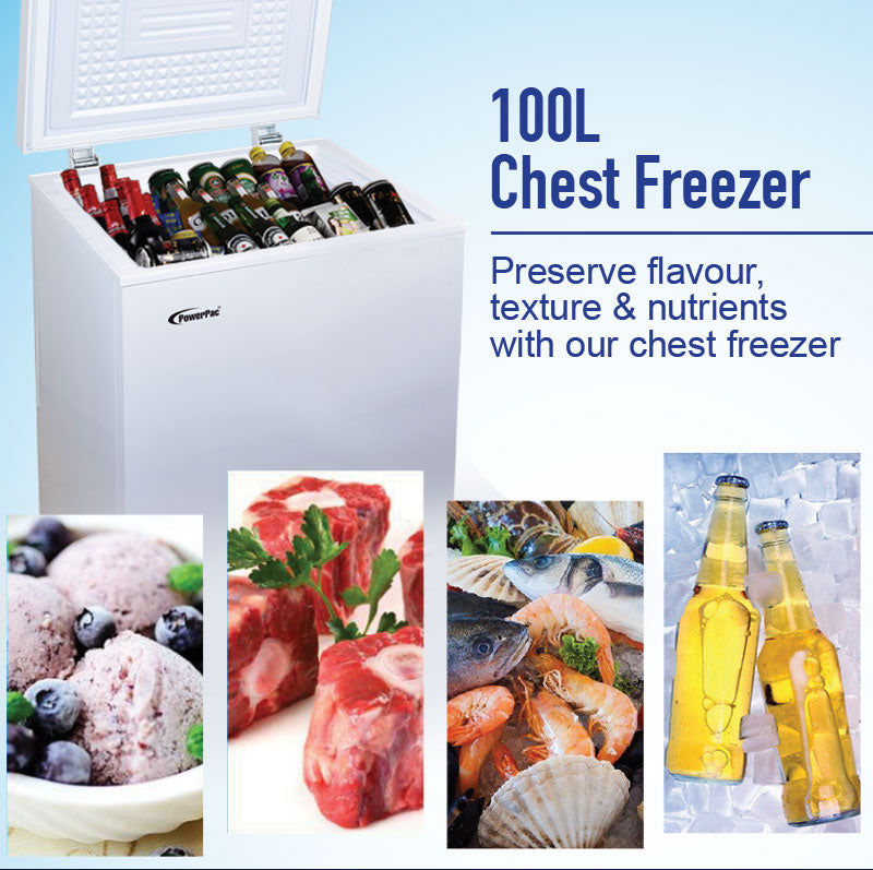 100L Chest Freezer CFC Free, Chiller &amp; Freezer (PPFZ100) - PowerPacSG