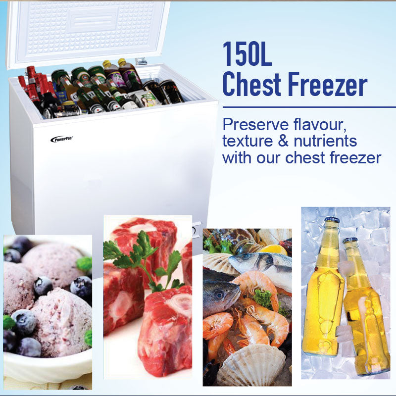 150L Chest Freezer CFC Free, Chiller &amp; Freezer (PPFZ150W) - PowerPacSG