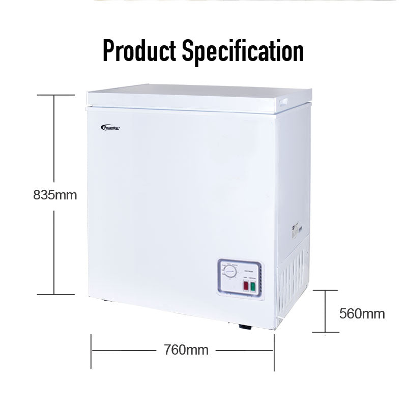 150L Chest Freezer CFC Free, Chiller &amp; Freezer (PPFZ150W) - PowerPacSG