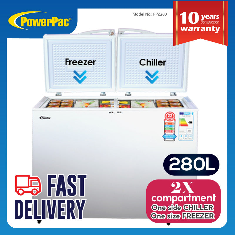 280L 2 Door Chest Freezer CFC Free, Chiller &amp; Freezer 280L (PPFZ280)