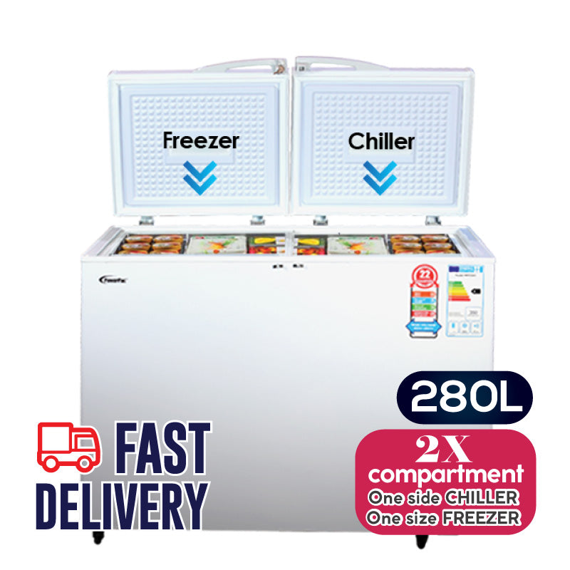 280L 2 Door Chest Freezer CFC Free, Chiller & Freezer 280L (PPFZ280)