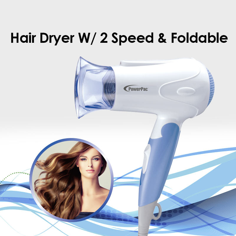 Hair Dryer with 2 Speed Selector and Foldable (PPH1200) - PowerPacSG