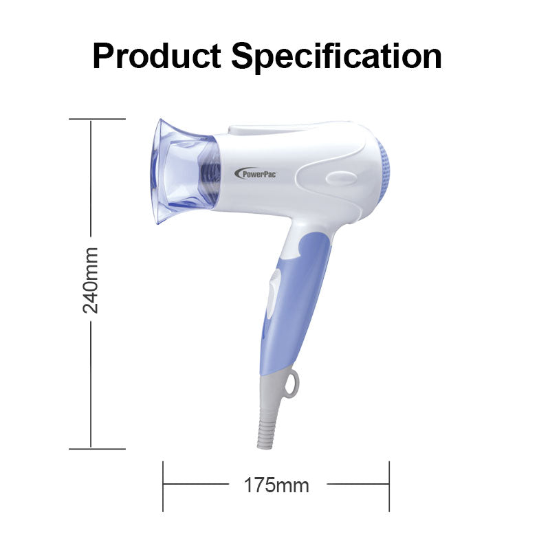 Hair Dryer with 2 Speed Selector and Foldable (PPH1200) - PowerPacSG