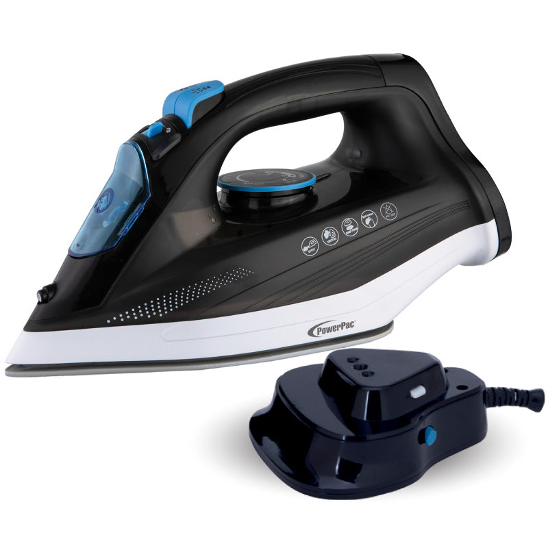 Cordless Steam Iron w/ Ceramic Soleplate, 360° Charging Base, Self