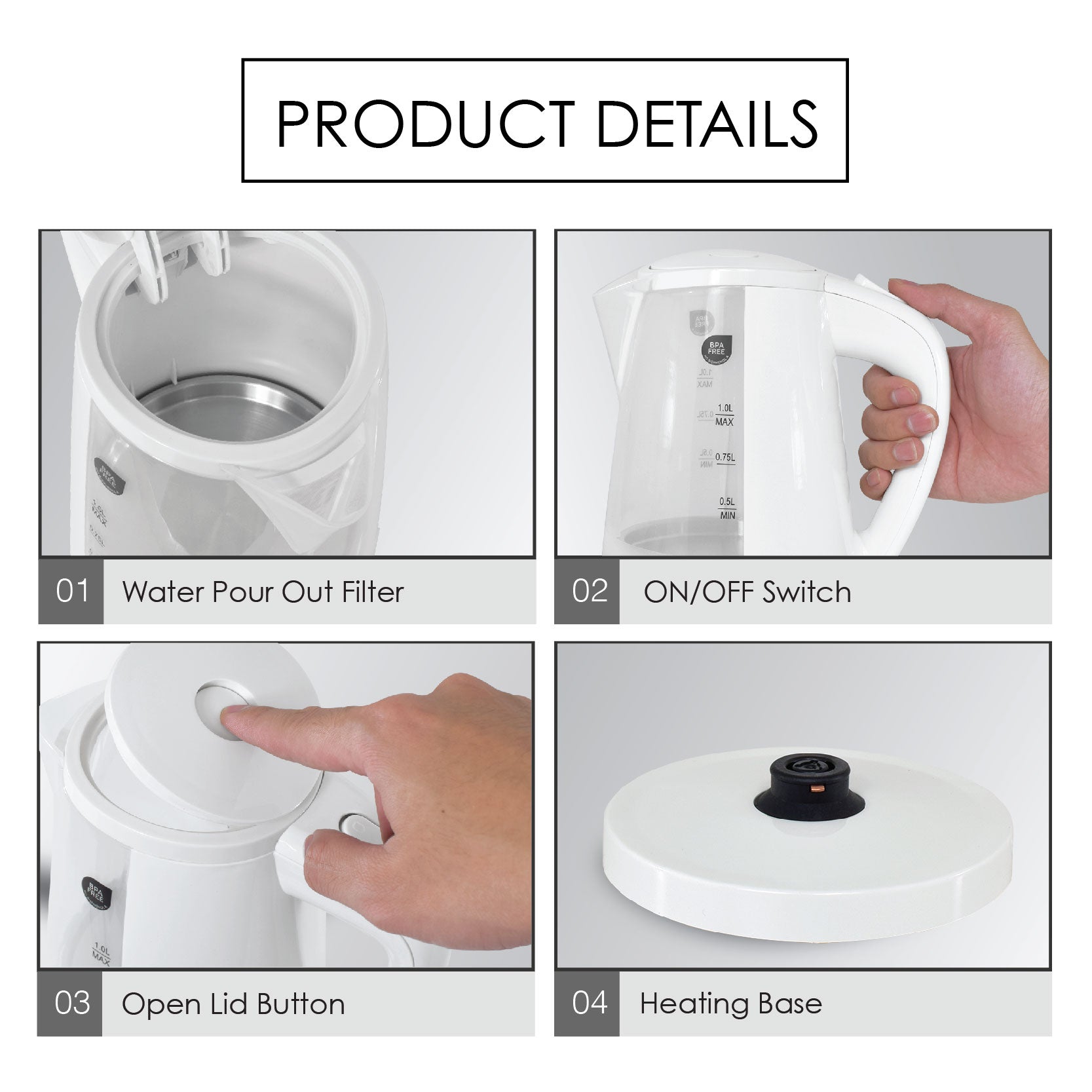 1.0L Kettle Jug with UK Strix Controller (PPJ2001) - PowerPacSG