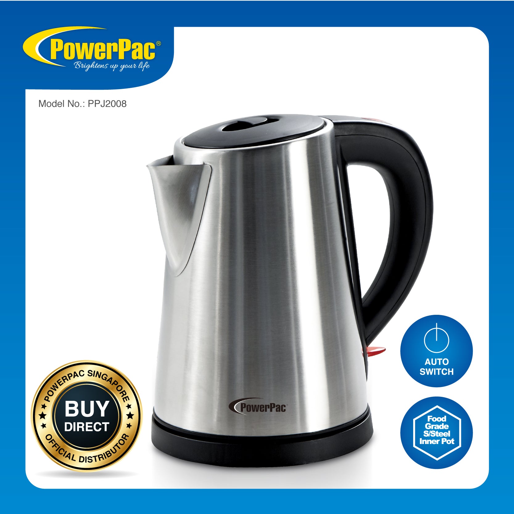 1.0L Stainless Steel Cordless Jug (PPJ2008) - PowerPacSG
