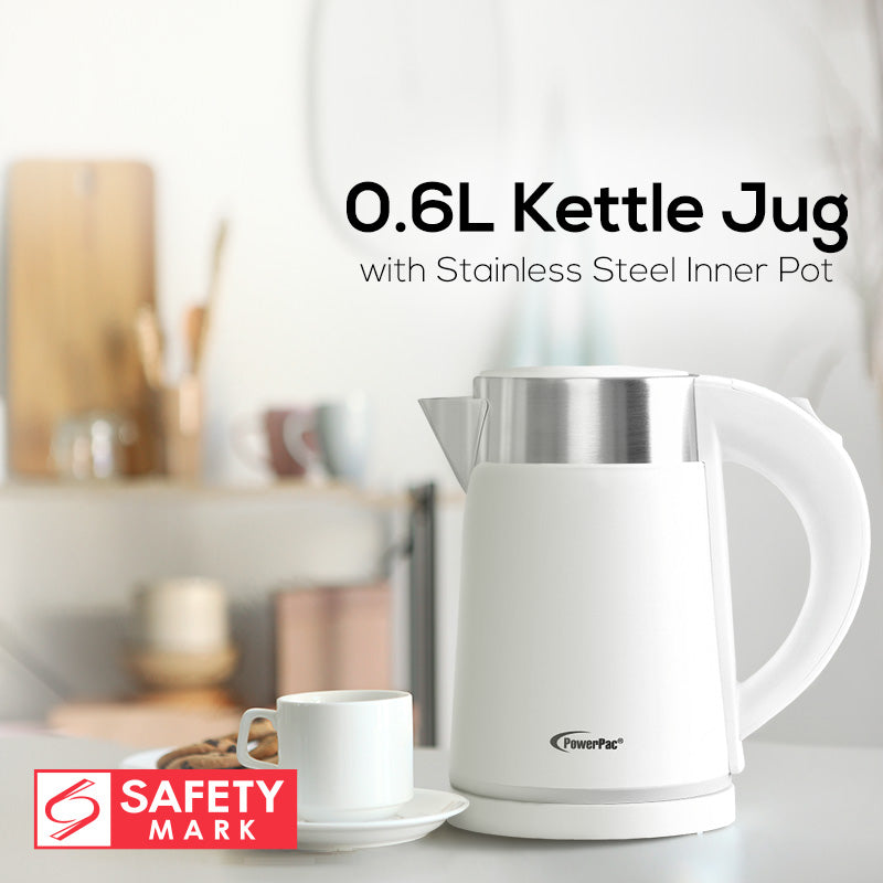 0.6L Kettle Jug with Stainless Steel Inner Pot (PPJ2016WH)