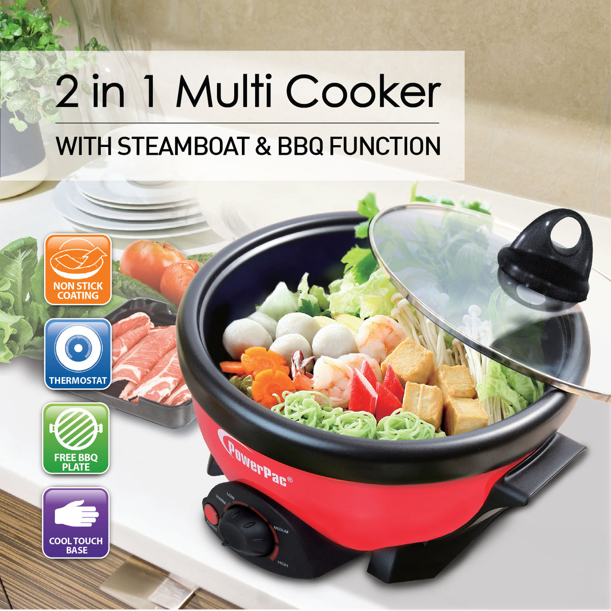 Multi Cooker 2L 2in1 Steamboat/BBQ grill (PPMC181) - PowerPacSG