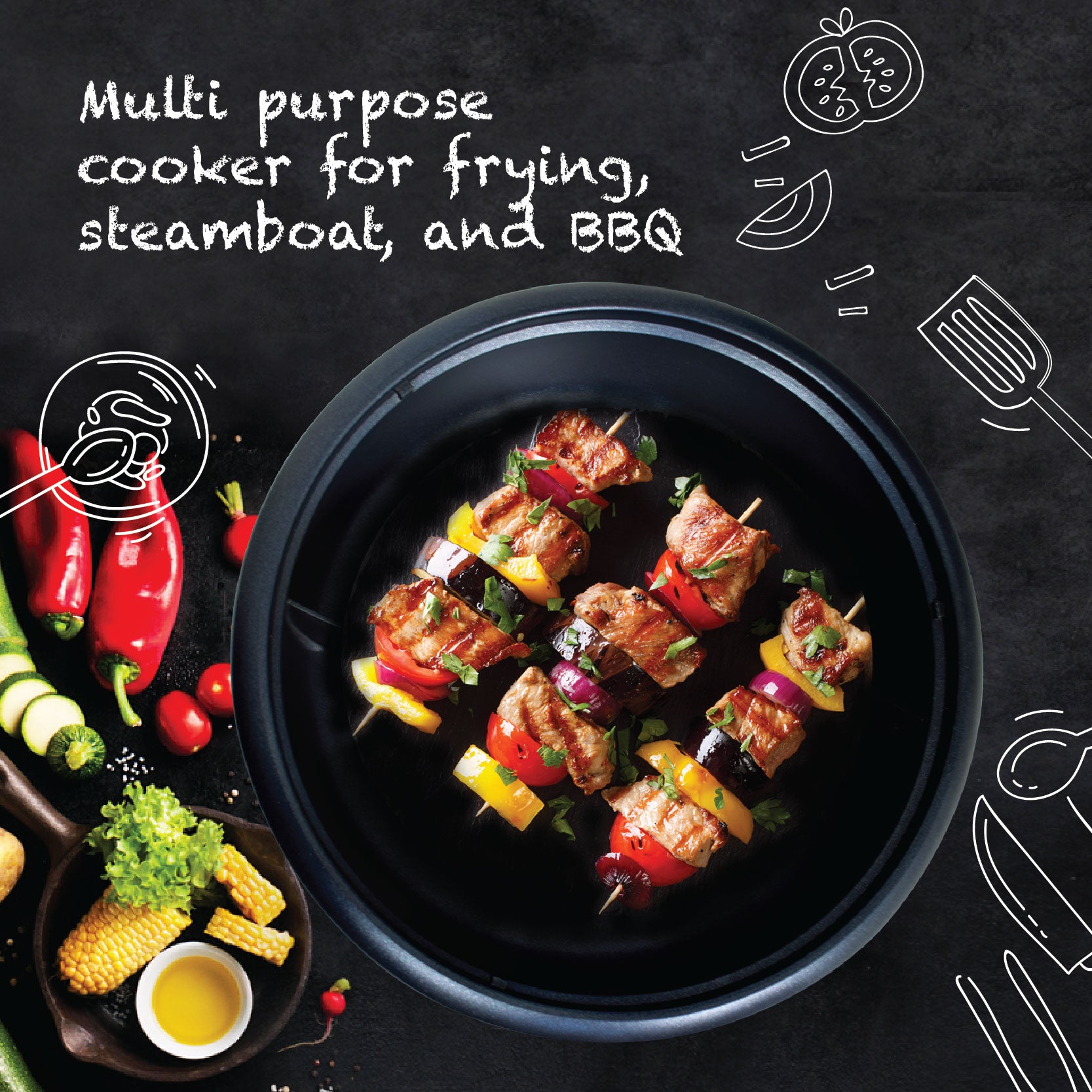 Multi Cooker 2L 2in1 Steamboat/BBQ grill (PPMC181) - PowerPacSG