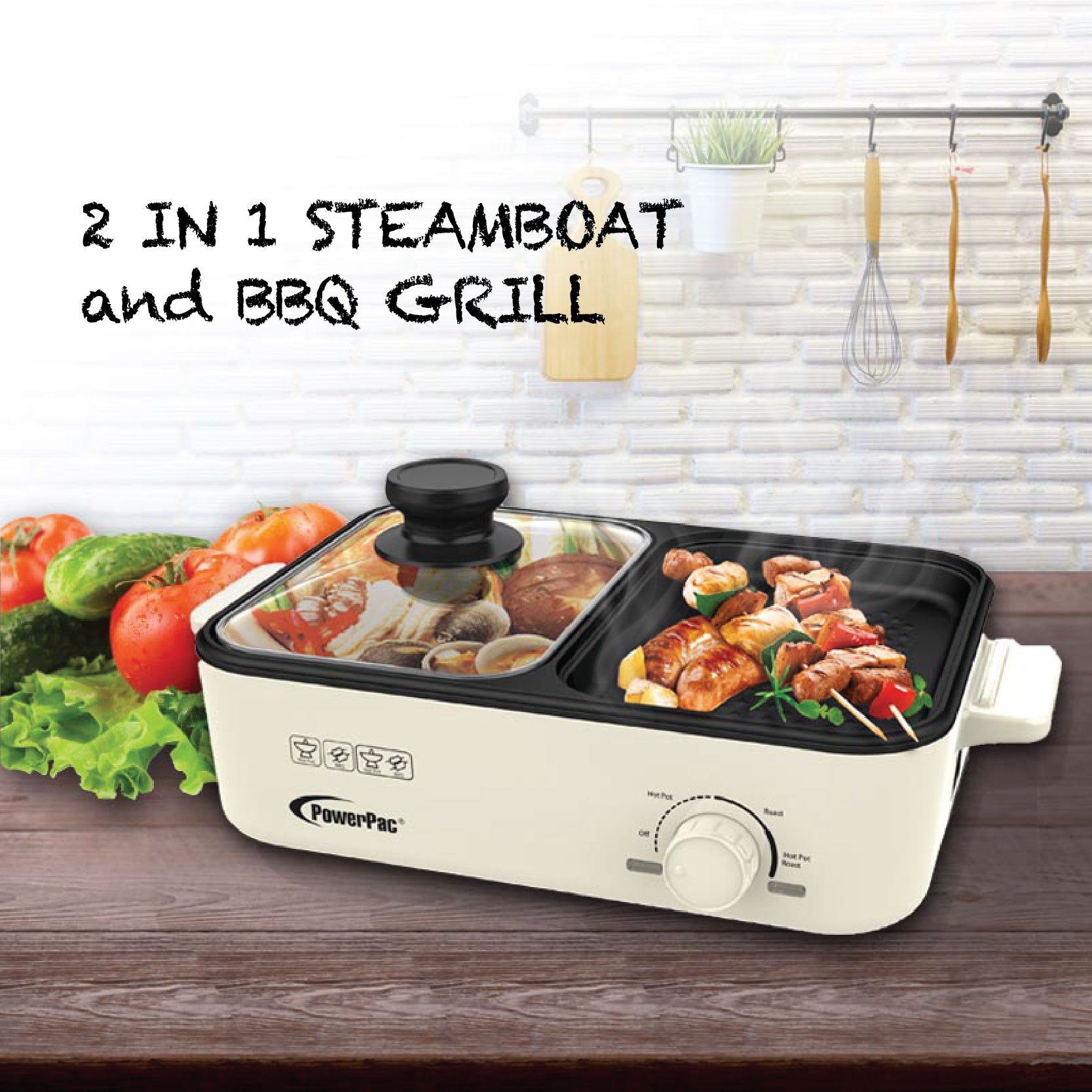 Multipurpose Steamboat/BBQ grill with Non-stick inner pot (PPMC728) - PowerPacSG