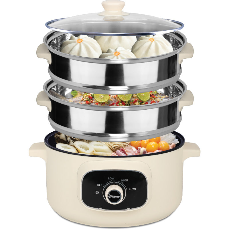 2 Tier Stainless Steel Electric Food Steamer Transparent Steam Cooker  Kitchen
