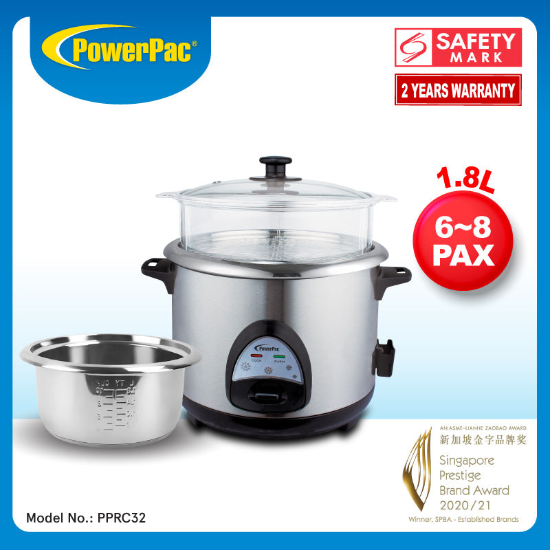 Rice Cooker 1.8L Rice Cooker with Stainless Steel Pot and Food Steamer (PPRC32)