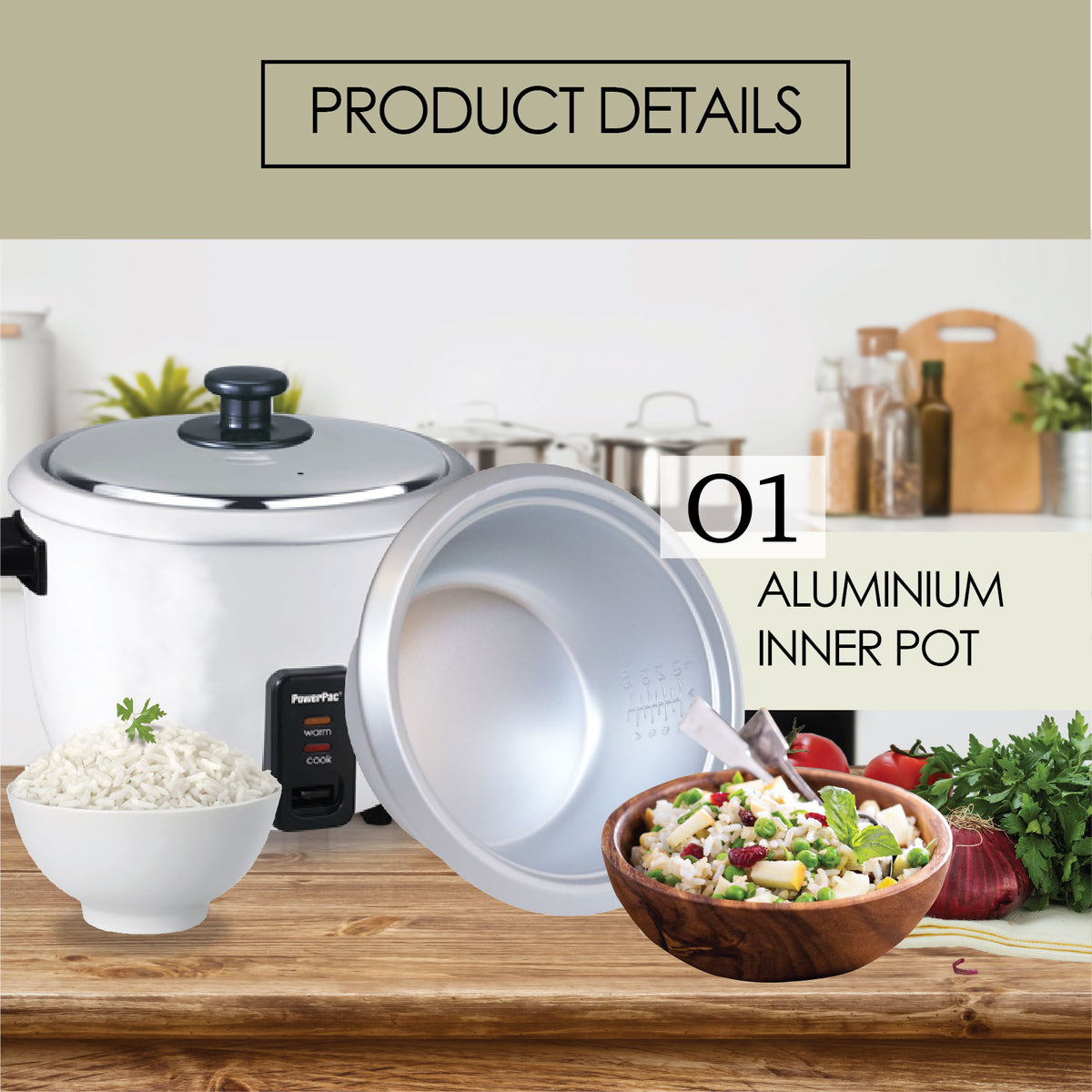 1L Rice Cooker with Aluminium Inner Pot (PPRC4) - PowerPacSG