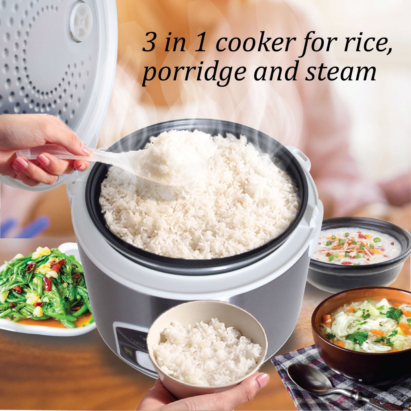 1.8L 3in1 Rice, Porridge Cooker And Steamer (PPRC42) - PowerPacSG