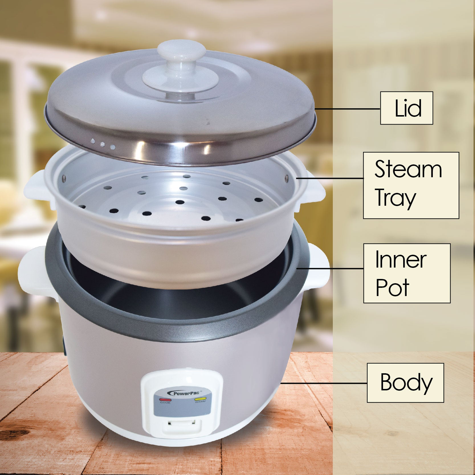 0.6L Rice Cooker with Steamer (PPRC62) - PowerPacSG