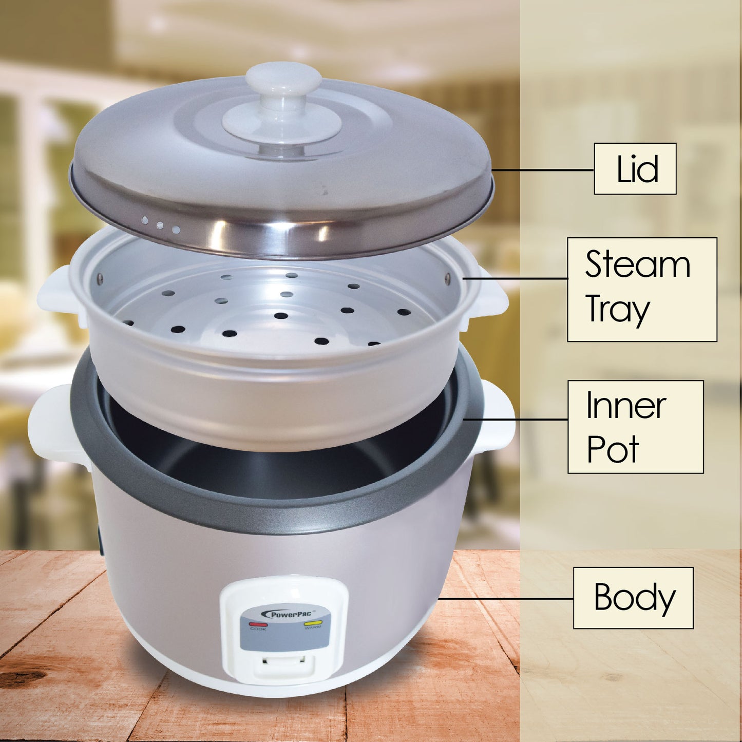 1L Rice Cooker with Steamer (PPRC64) - PowerPacSG