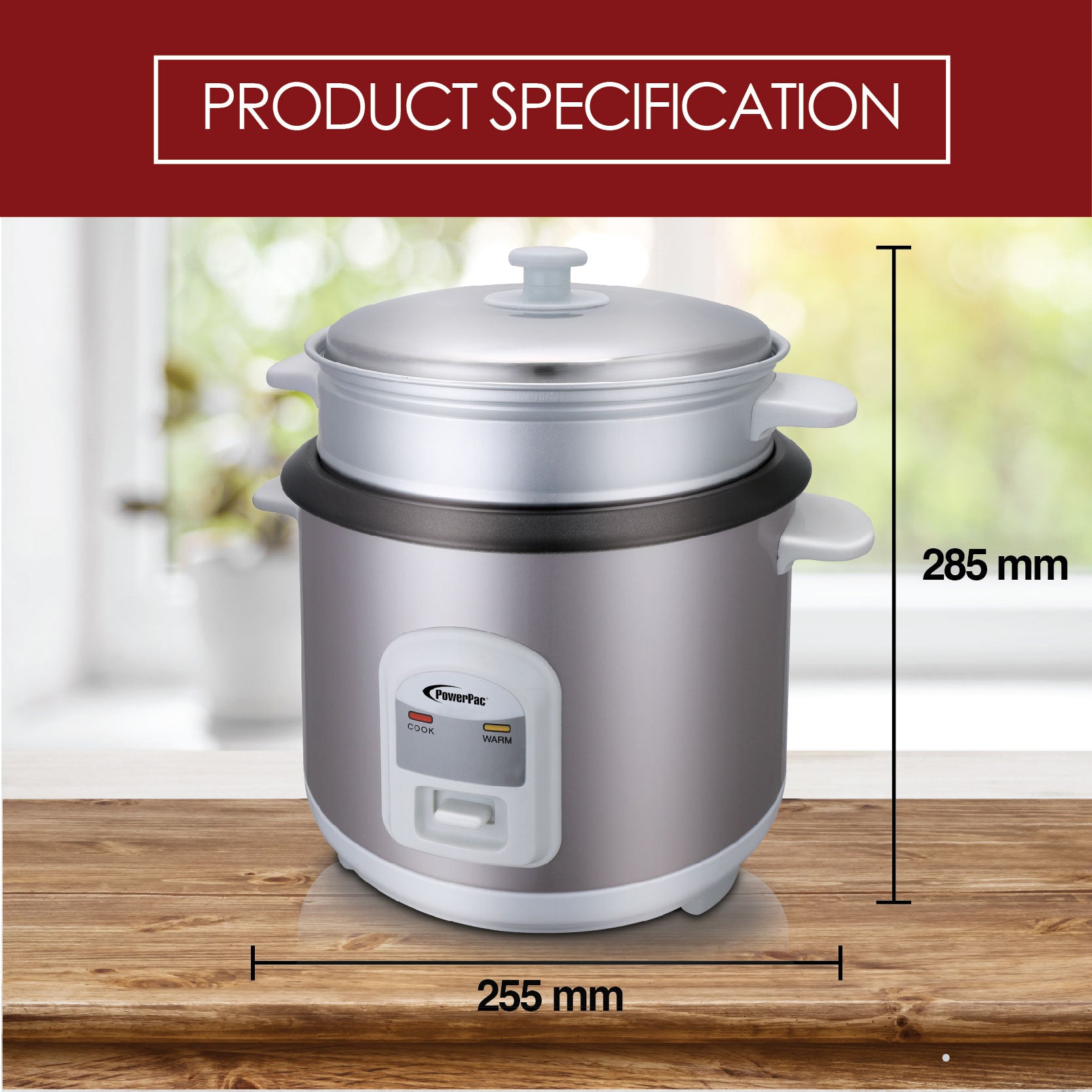 PowerPac Rice Cooker with Steamer 1L (PPRC64) 