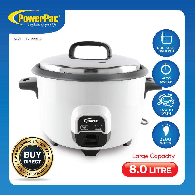 8.0L Commercial Rice Cooker with 'Non Stick' Inner Pot (PPRC80) - PowerPacSG