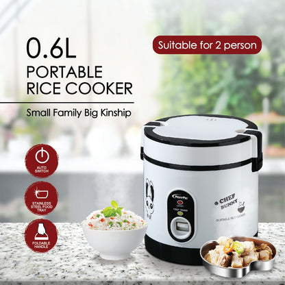 0.6L Portable Rice Cooker with Stainless Steel Steamer Food Tray (PPRC09) - PowerPacSG