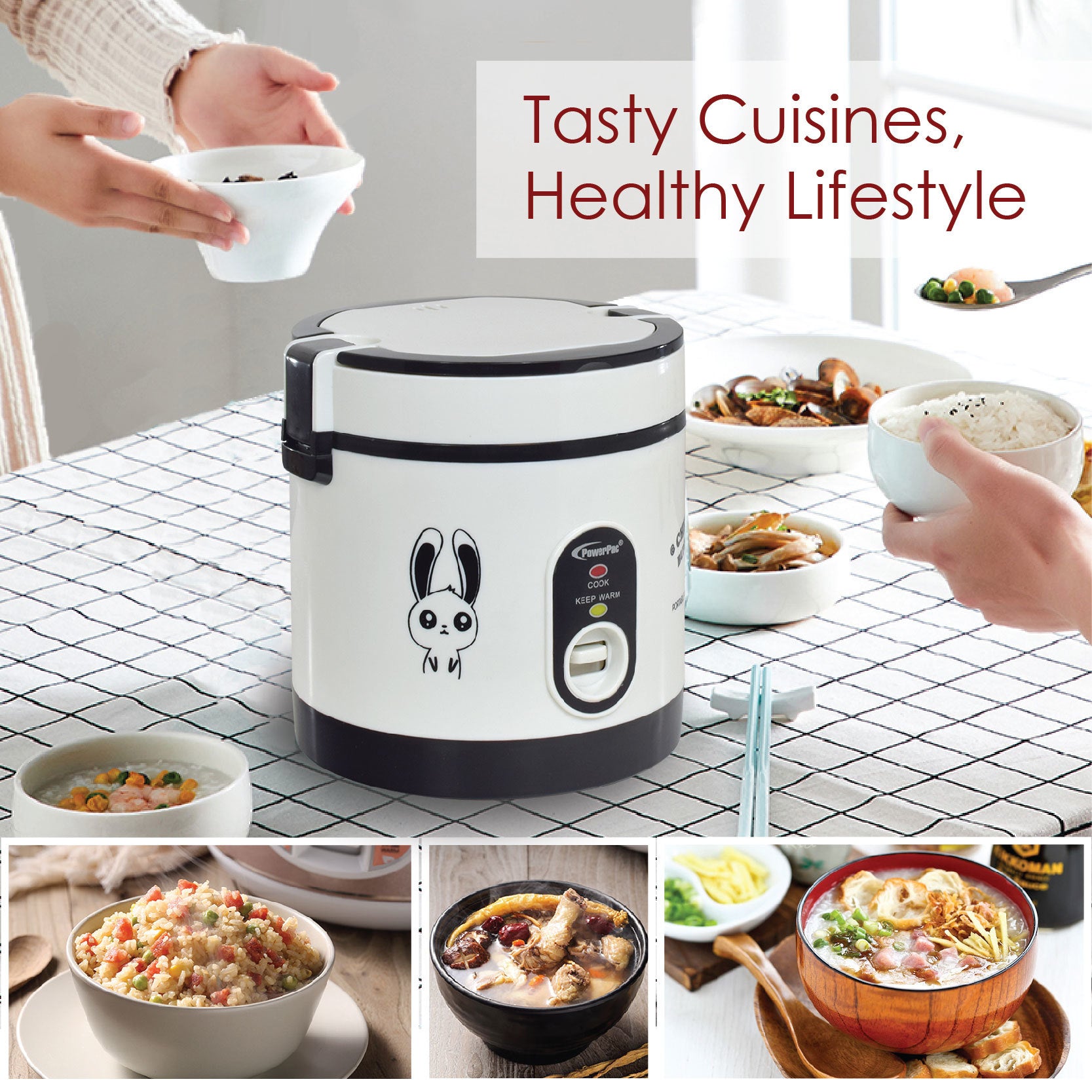 0.6L Portable Rice Cooker with Stainless Steel Steamer Food Tray (PPRC09) - PowerPacSG