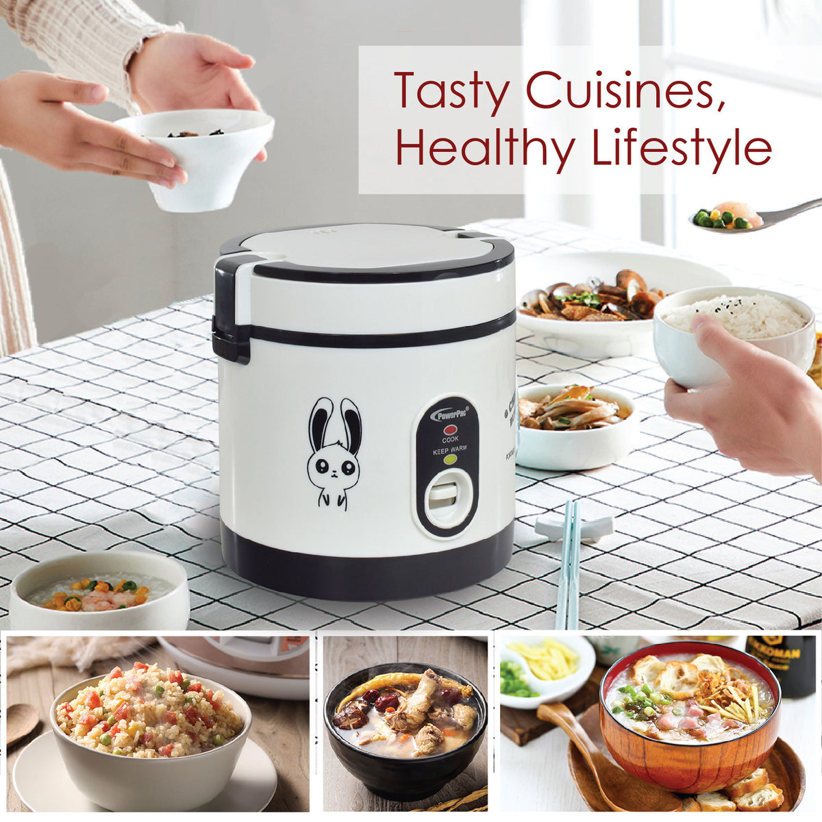 0.6L Portable Rice Cooker with Stainless Steel Steamer Food Tray (PPRC09) - PowerPacSG