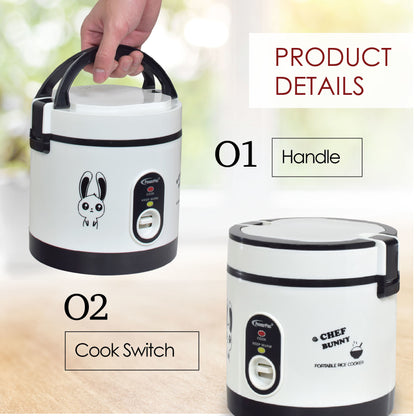 0.6L Portable Rice Cooker with Stainless Steel Steamer Food Tray (PPRC09) - PowerPacSG