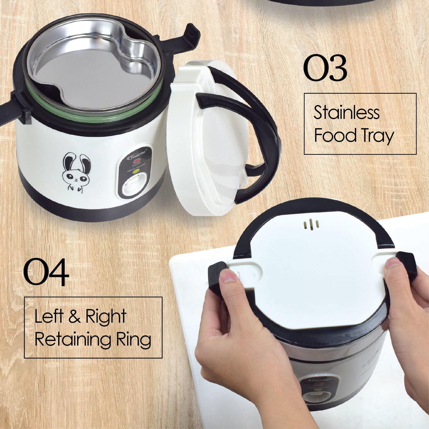 0.6L Portable Rice Cooker with Stainless Steel Steamer Food Tray (PPRC09) - PowerPacSG