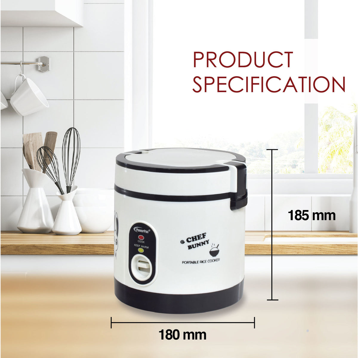 0.6L Portable Rice Cooker with Stainless Steel Steamer Food Tray (PPRC09) - PowerPacSG