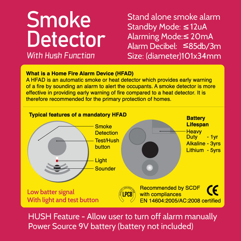 Smoke Detector with HUSH function (PPSD127) - PowerPacSG