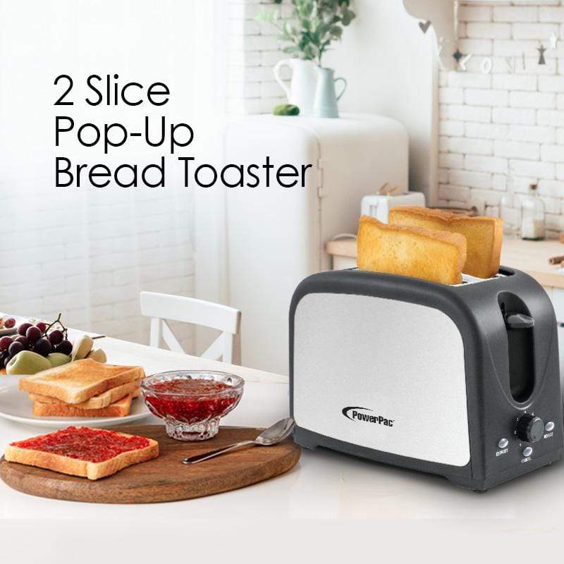 2 slice Bread Toaster Pop-Up with Defrost and Re-heat  (PPT03) - PowerPacSG