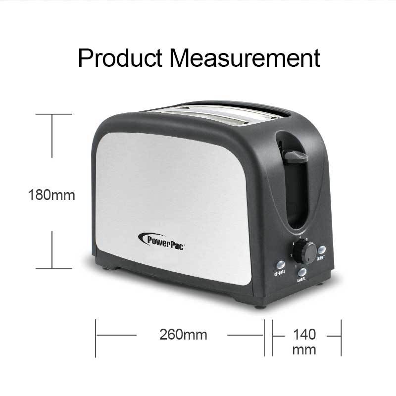 2 slice Bread Toaster Pop-Up with Defrost and Re-heat  (PPT03) - PowerPacSG