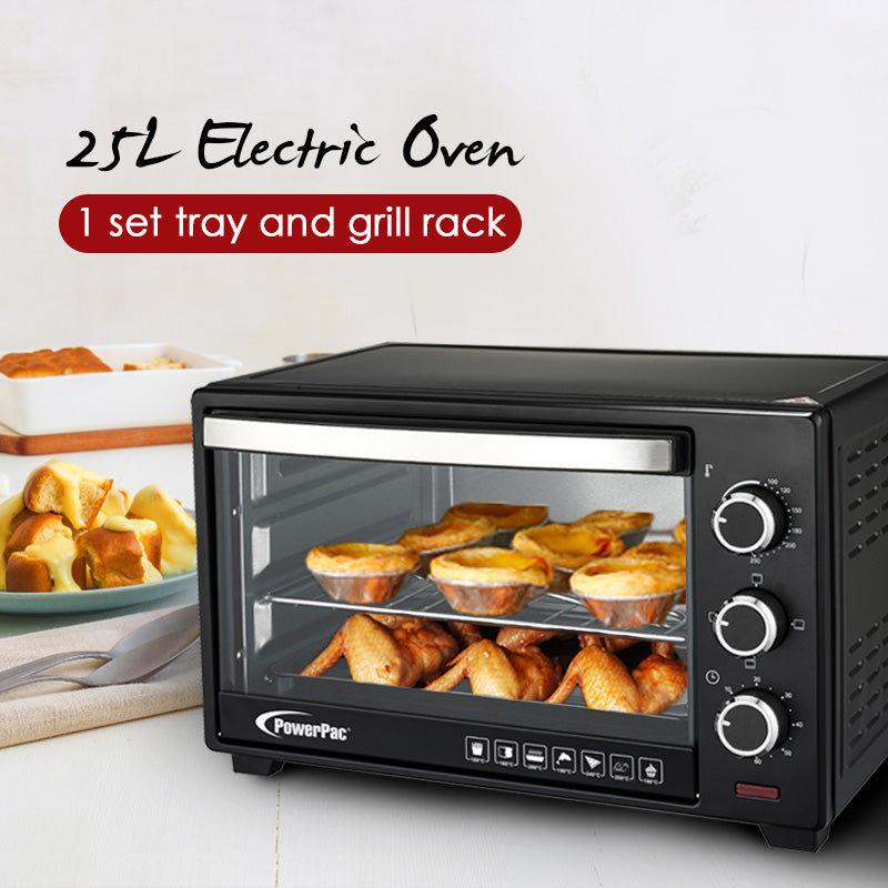 Electric Oven 25L with 1 sets of baking tray and grill and heating selector (PPT25) - PowerPacSG