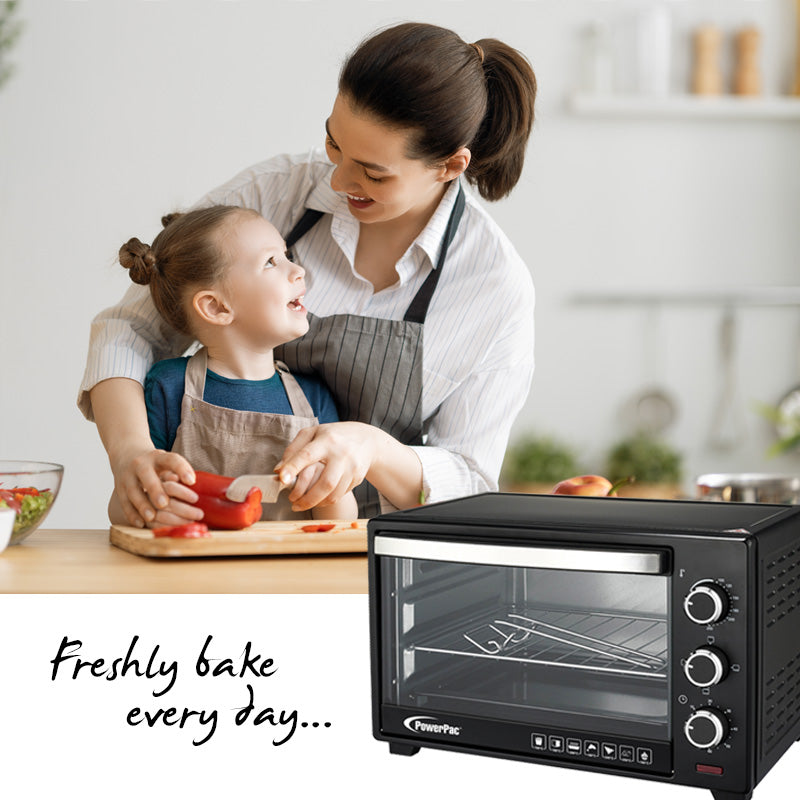 Electric Oven 25L with 1 sets of baking tray and grill and heating selector (PPT25) - PowerPacSG