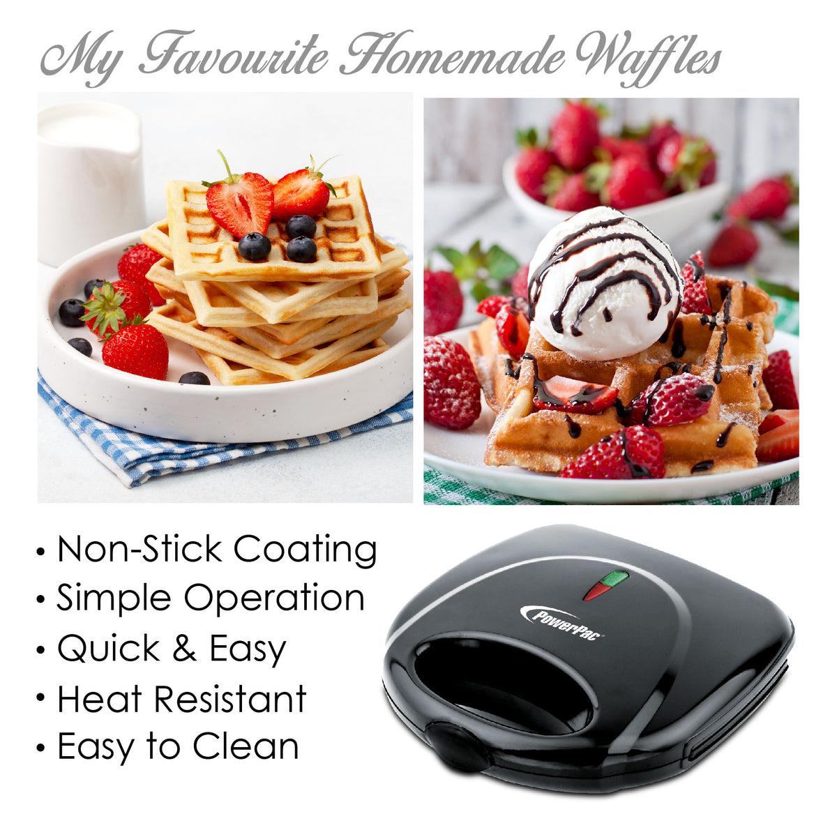 Double-sided Heating Electric Waffle maker with Non-stick coating plate (PPT252) - PowerPacSG
