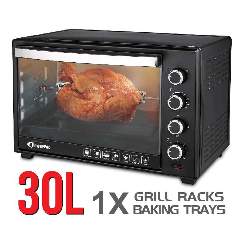 Electric Oven 30L with Rotisserie &amp; Convection Functions, 1 Trays &amp; Wire Mesh (PPT30)