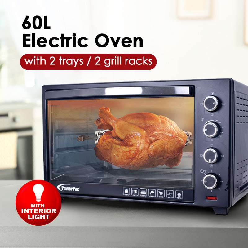 Electric Oven 60L with Rotisserie &amp; Convection Functions , 2 Trays &amp; Wire Mesh (PPT60)