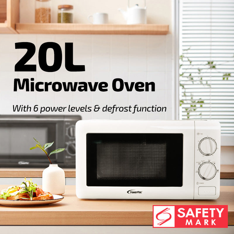 Microwave Oven 20L with 6 Power Level and Defrost Function (PPT720) White