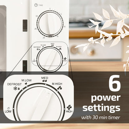 Microwave Oven 20L with 6 Power Level and Defrost Function (PPT720) White