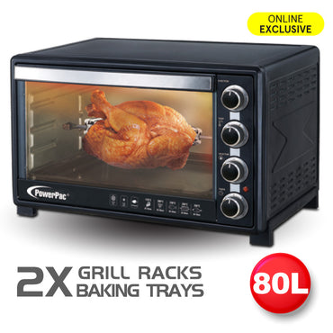 Electric Oven 80L with Rotisserie and convection functions, 2 trays and grill racks (PPT80)