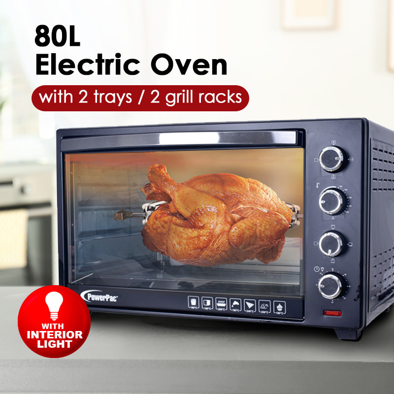 Electric Oven 80L with Rotisserie and convection functions, 2 trays and grill racks (PPT80)